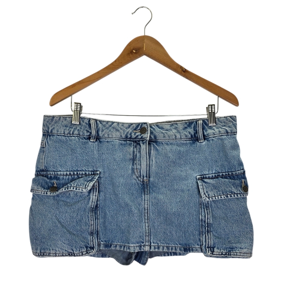 Y2k Inspo Garage Denim Mini Cargo Skort Womens Light Blue Wash Casual Size Large